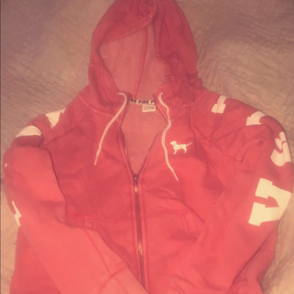 Victoria’s Secret pink hoodie.
